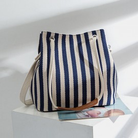 Women Striped Casual Canvas Handbag Crossbody Bag