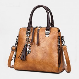 Women Tassel Solid Vintage Handbag Crossbody Bag
