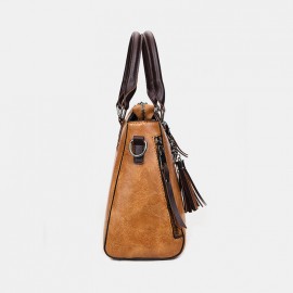 Women Tassel Solid Vintage Handbag Crossbody Bag