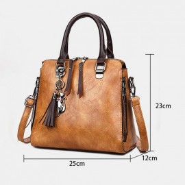 Women Tassel Solid Vintage Handbag Crossbody Bag