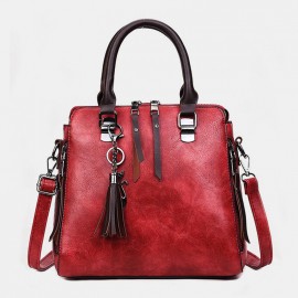 Women Tassel Solid Vintage Handbag Crossbody Bag