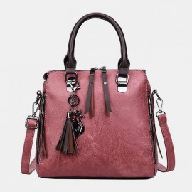 Women Tassel Solid Vintage Handbag Crossbody Bag