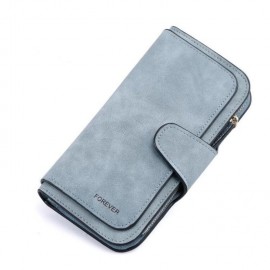 Women Trifold Dull Polish Faux Leather Long Wallet Card Holder Purse