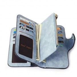 Women Trifold Dull Polish Faux Leather Long Wallet Card Holder Purse