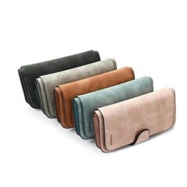 Women Trifold Dull Polish Faux Leather Long Wallet Card Holder Purse