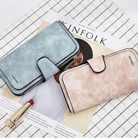 Women Trifold Dull Polish Faux Leather Long Wallet Card Holder Purse