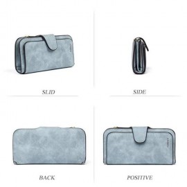 Women Trifold Dull Polish Faux Leather Long Wallet Card Holder Purse