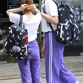 Women USB Charging Printed 15.6 Inch Laptop Pocket Fluffy Ball Large-capacity Backpack
