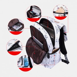 Women USB Charging Printed 15.6 Inch Laptop Pocket Fluffy Ball Large-capacity Backpack