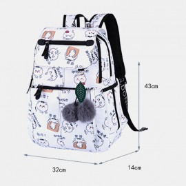 Women USB Charging Printed 15.6 Inch Laptop Pocket Fluffy Ball Large-capacity Backpack