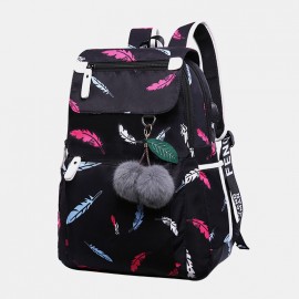 Women USB Charging Printed 15.6 Inch Laptop Pocket Fluffy Ball Large-capacity Backpack