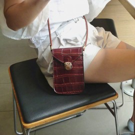 Women Vintage Alligator 6.3 inch Phone Bag Crossbody Bag