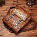 Women Vintage Genuine Leather Backpack Printing Flower National Style Satchel