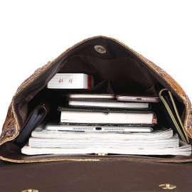 Women Vintage Genuine Leather Backpack Printing Flower National Style Satchel