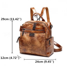 Women Vintage Oil Wax Multi-function Backpack Large Capacity Crossbody Bags Solid Handbags