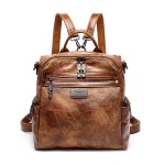 Women Vintage Oil Wax Multi-function Backpack Large Capacity Crossbody Bags Solid Handbags