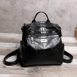 Women Vintage Oil Wax Multi-function Backpack Large Capacity Crossbody Bags Solid Handbags