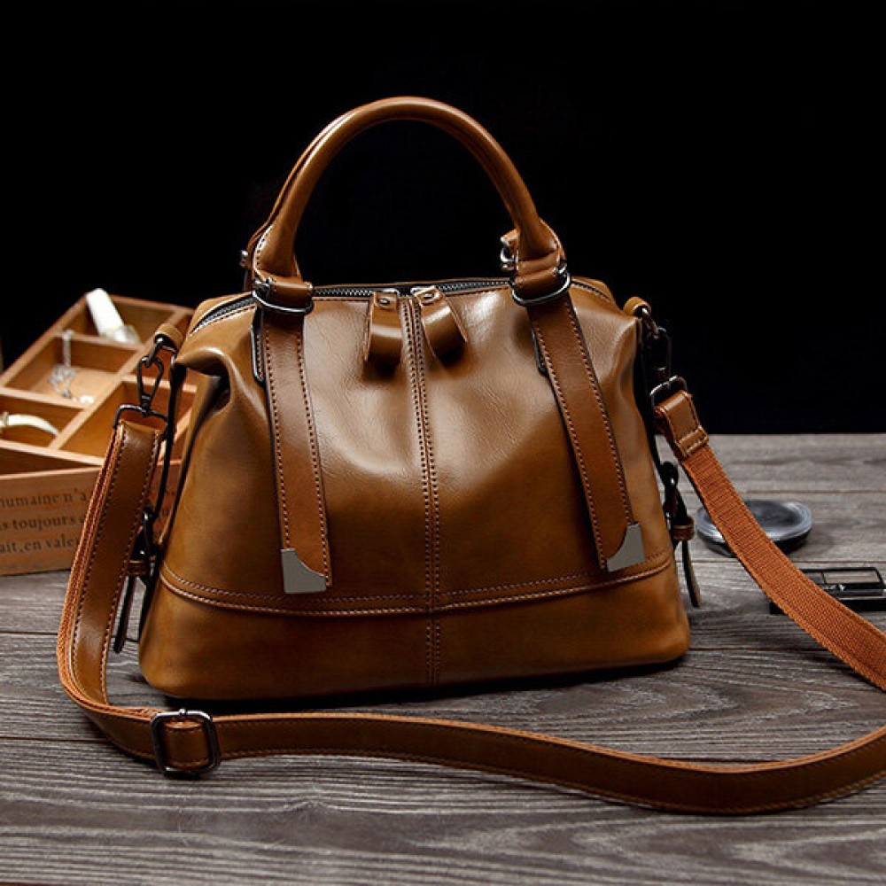 Women Vintage PU Leather Handbag Formal Crossbody Bag