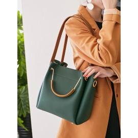 Women Vintage PU Leather Shoulder Bag Handbag Tote Bucket Bag