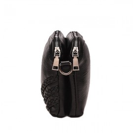 Women Vintage Soft PU Leather Crossbody Bag Solid Double Layer Shoulder Bag