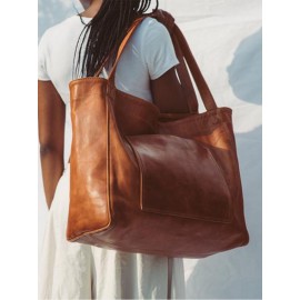 Women Vintage Weekender Bag Soft PU Leather Campus Bag Oversized Shoulder Bag Handbag Tote