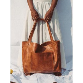 Women Vintage Weekender Bag Soft PU Leather Campus Bag Oversized Shoulder Bag Handbag Tote