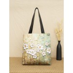 Women White Floral Pattern Print Shoulder Bag Handbag Tote