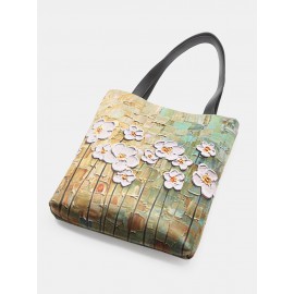 Women White Floral Pattern Print Shoulder Bag Handbag Tote