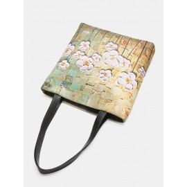 Women White Floral Pattern Print Shoulder Bag Handbag Tote