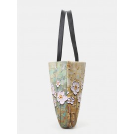 Women White Floral Pattern Print Shoulder Bag Handbag Tote
