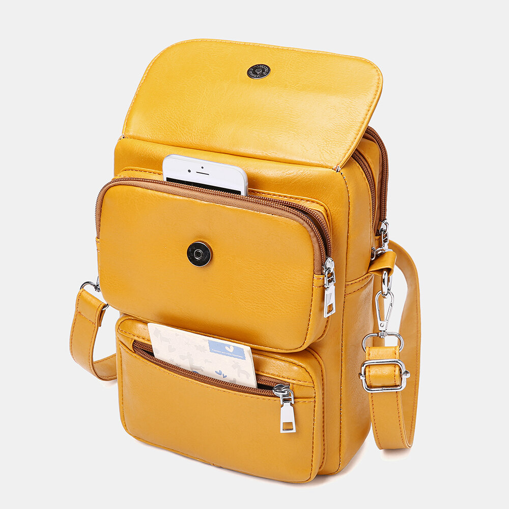 Women Zipper PU Solid Casual Crossbody Bag Shoulder Bag