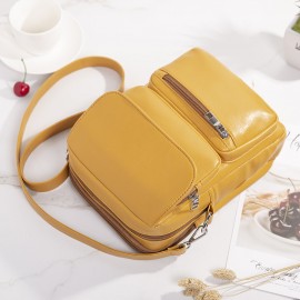 Women Zipper PU Solid Casual Crossbody Bag Shoulder Bag